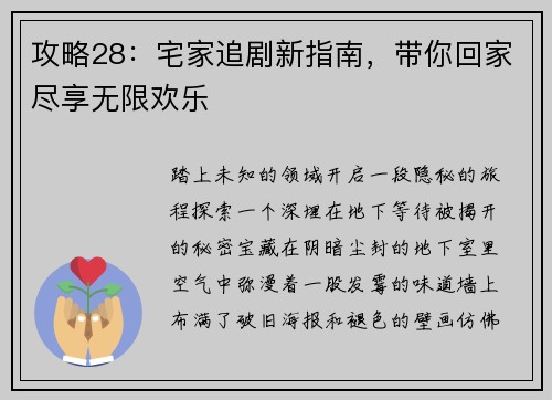 攻略28：宅家追剧新指南，带你回家尽享无限欢乐